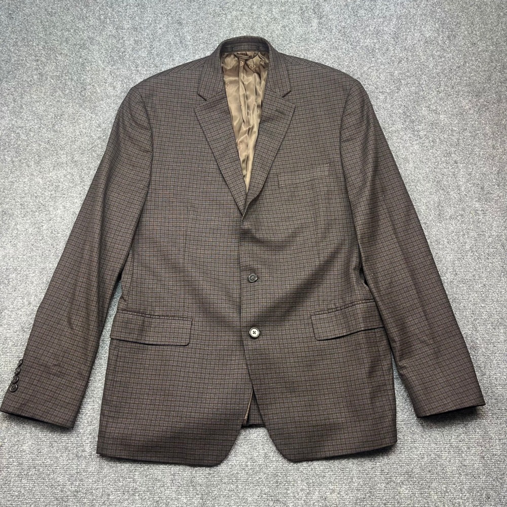 Ralph Lauren Black Label Men 44L Brown Blue Gingham Check Blazer Sport Coat